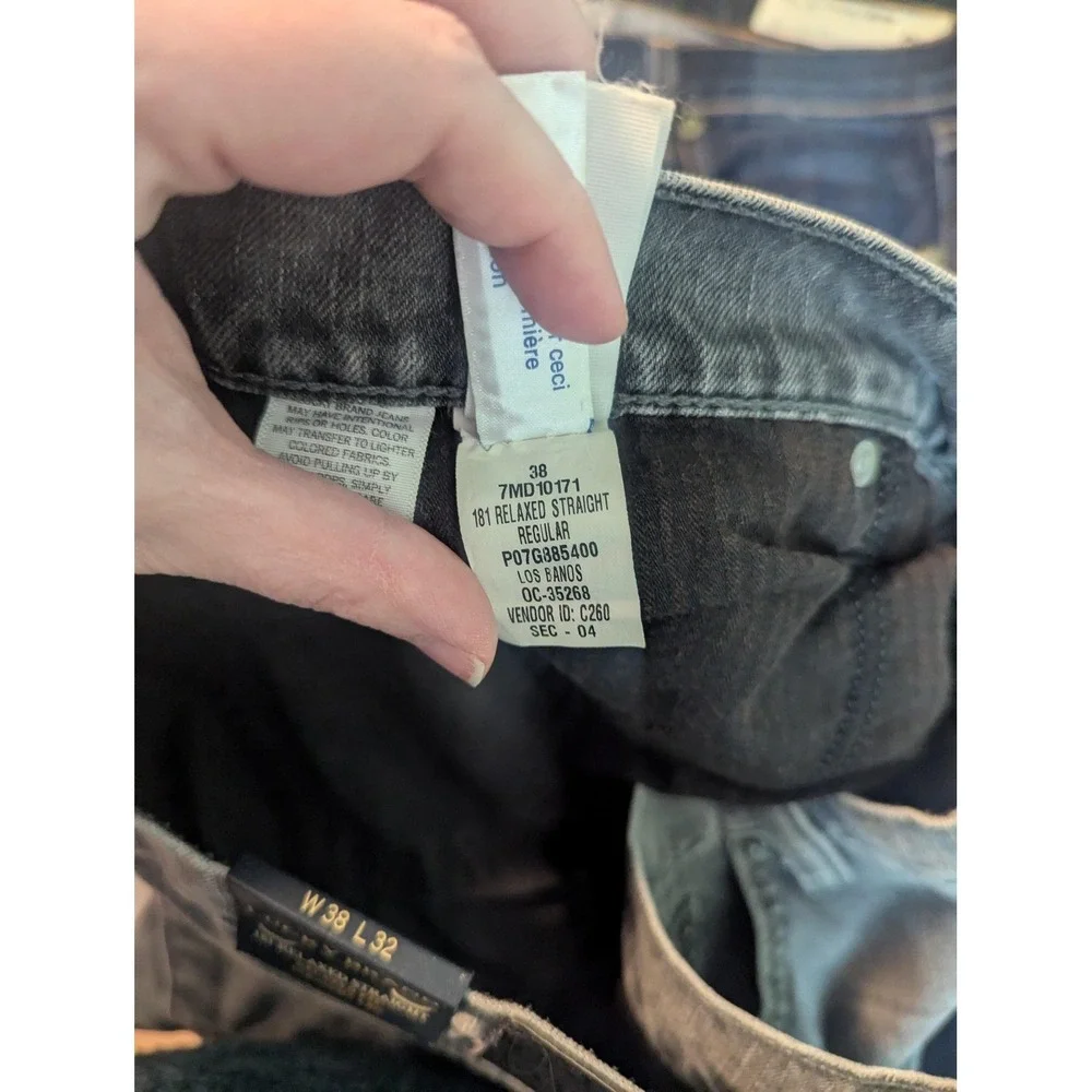 Lucky Brand 181 Relaxed Straight Jeans Mens 38x32 Gray Medium Wash Stretch Denim